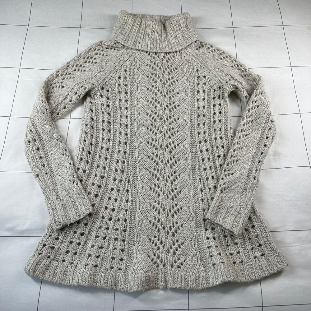Anthropologie Sleeping on Snow Sweater Womens XS Cream Linen Wool Open Knit